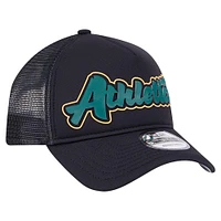 Men's New Era Black Oakland Athletics Retro Bold A-Frame Trucker 9FORTY Adjustable Hat