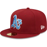 Men's New Era Cardinal Oakland Athletics 40th Anniversary Air Force Blue Undervisor 59FIFTY Fitted Hat