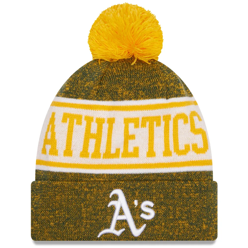 Youth Oakland Athletics New Era Green Striped Cuffed Knit Hat with Pom