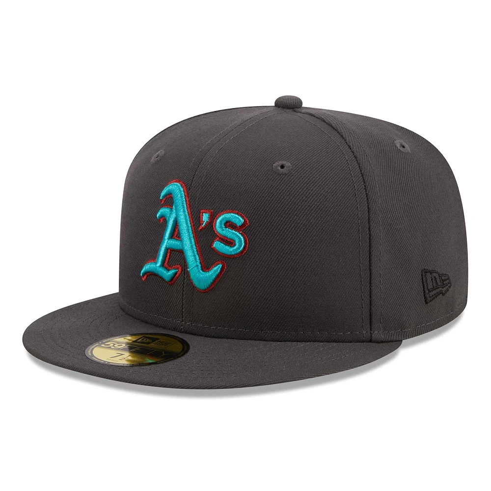 Casquette ajustée 59FIFTY à imprimé Oakland Athletics de New Era pour homme en graphite