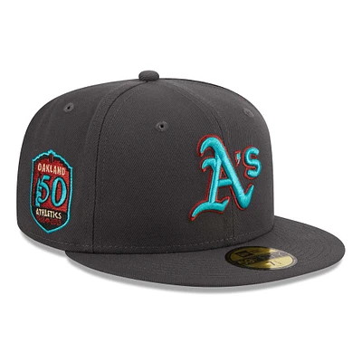 Casquette ajustée 59FIFTY à imprimé Oakland Athletics de New Era pour homme en graphite