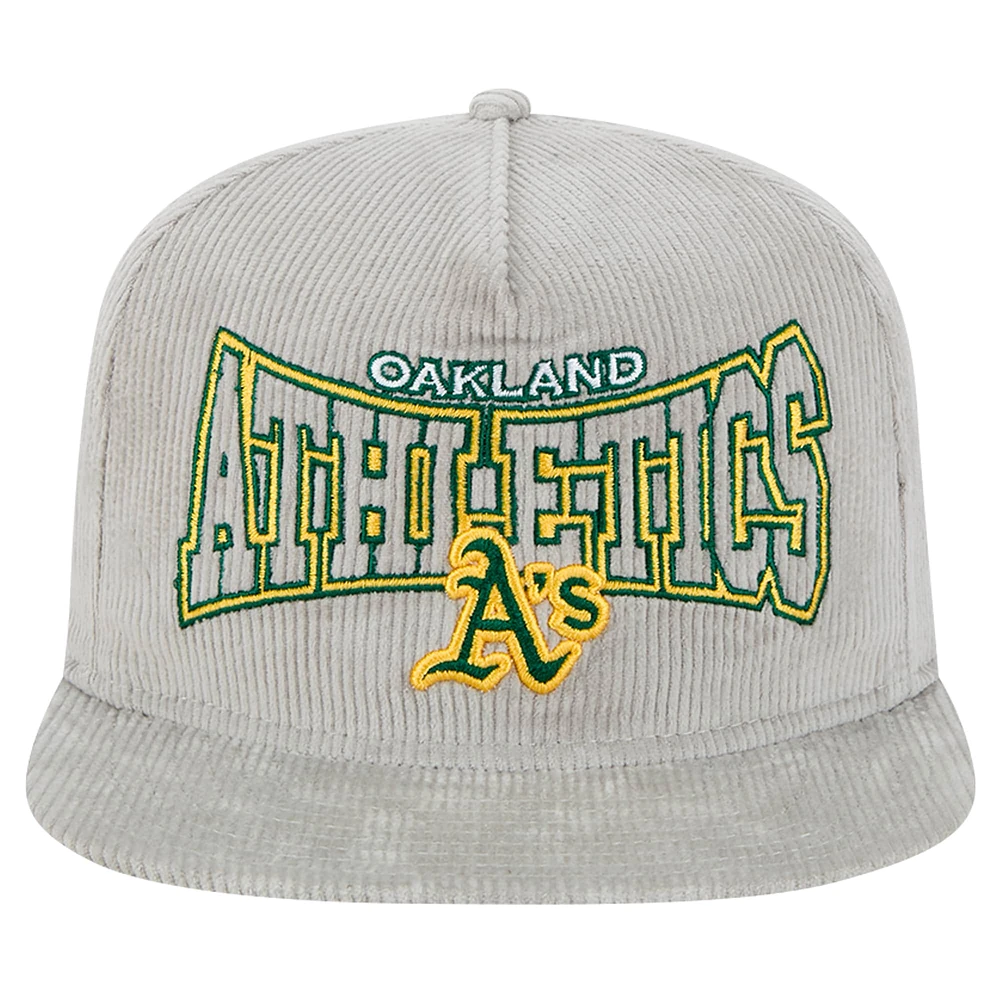 Casquette de golf à visière snapback en velours côtelé gris Oakland Athletics de New Era pour homme