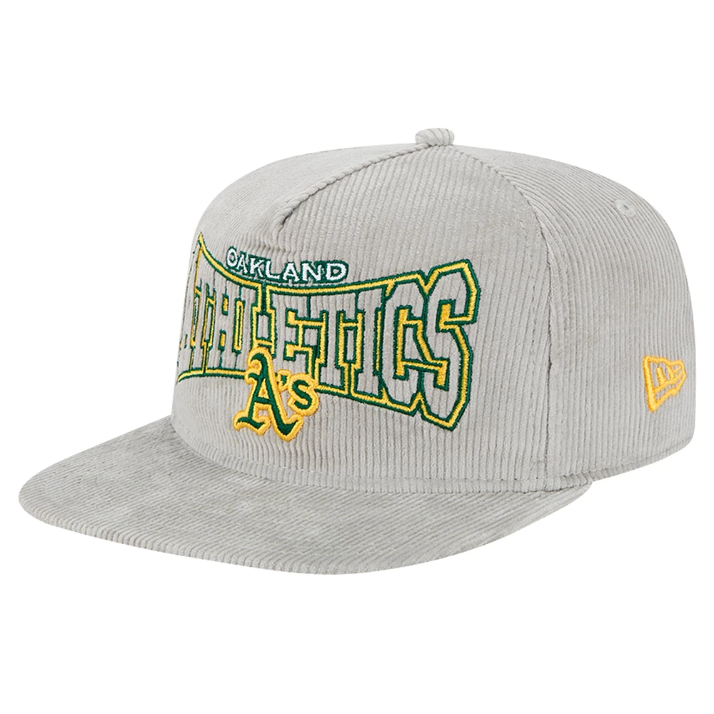 Casquette de golf à visière snapback en velours côtelé gris Oakland Athletics de New Era pour homme