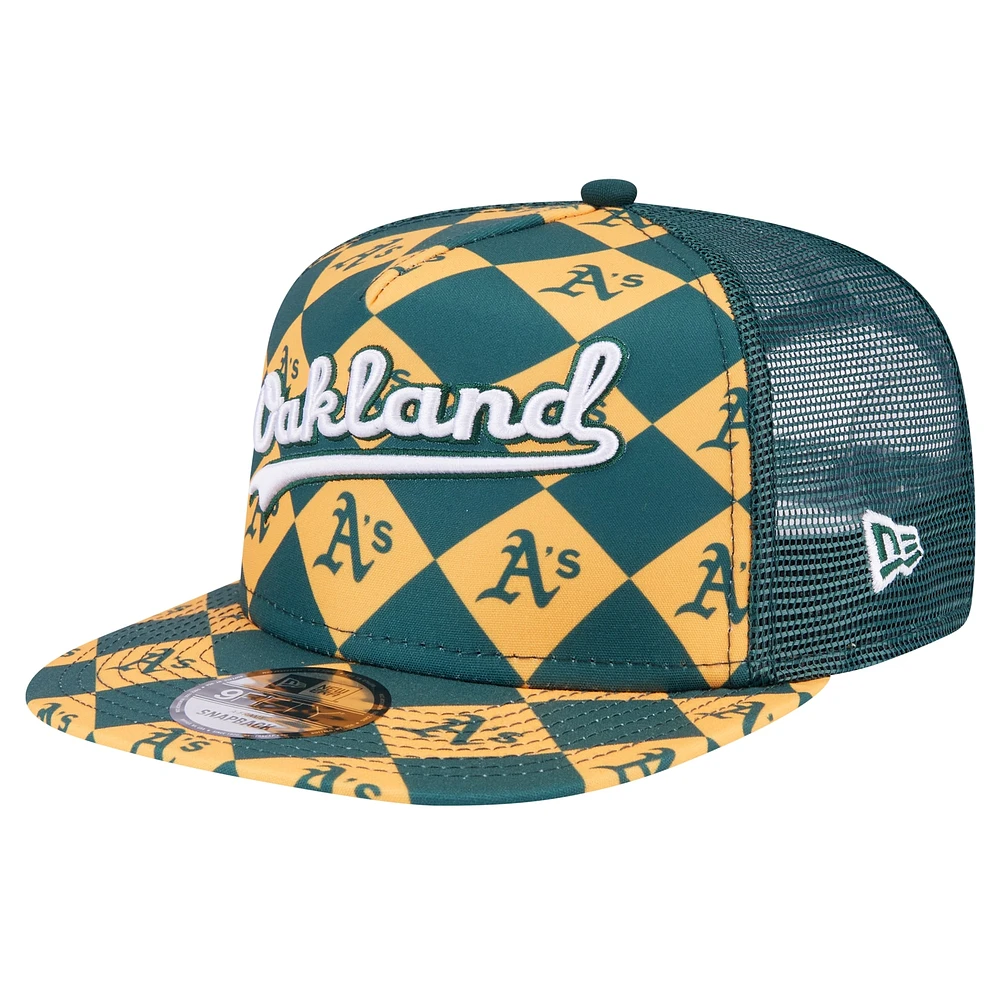 Men's New Era Green Oakland Athletics Seeing Diamonds A-Frame Trucker 9FIFTY Snapback Hat