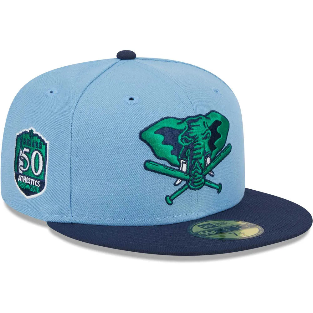 Men's New Era Light Blue/Navy Oakland Athletics Green Undervisor 59FIFTY Fitted Hat