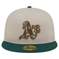 Men's New Era Natural/Hunter Green Oakland Athletics  Lifestyle Tree Bark Fill 59FIFTY Fitted Hat