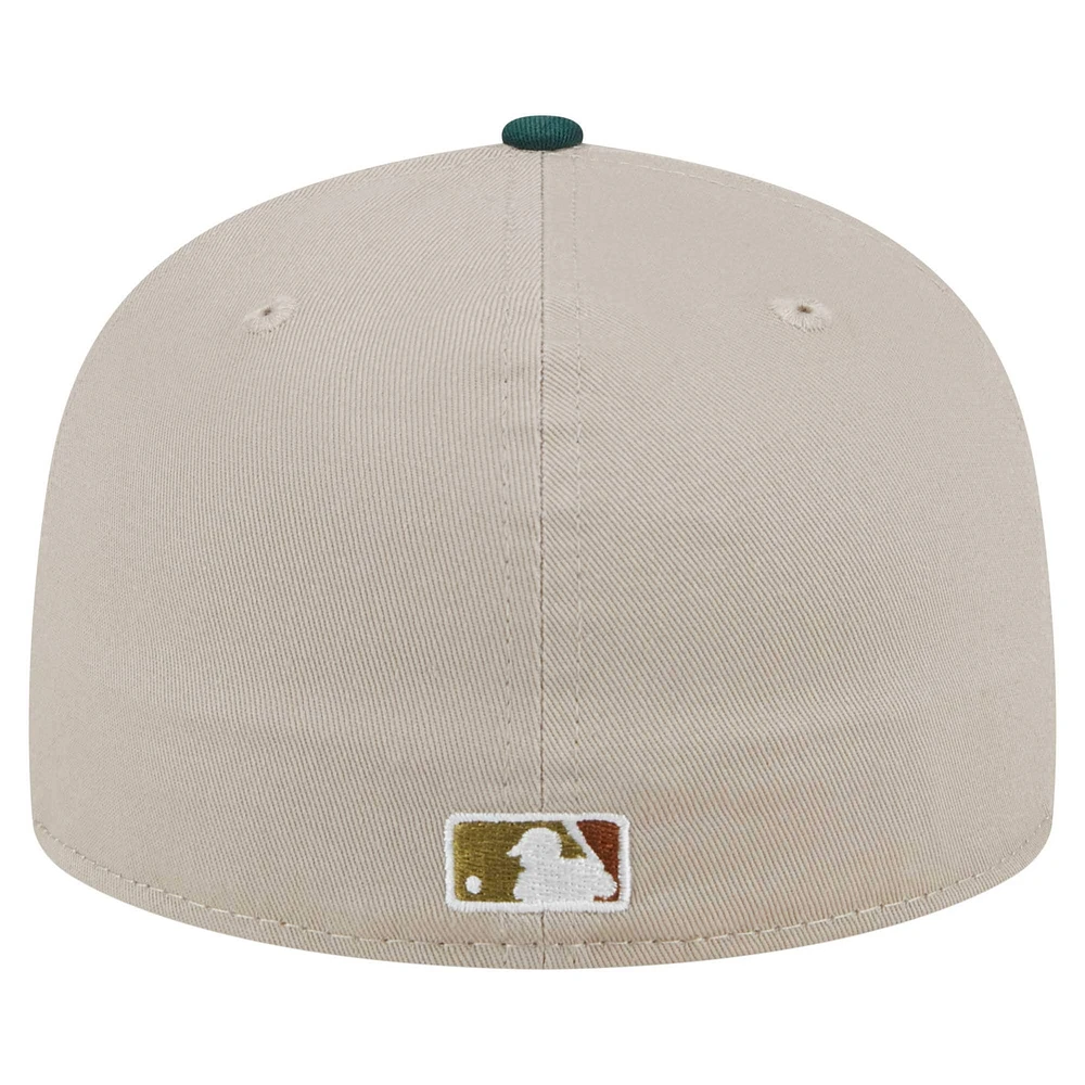 Men's New Era Natural/Hunter Green Oakland Athletics  Lifestyle Tree Bark Fill 59FIFTY Fitted Hat