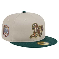 Men's New Era Natural/Hunter Green Oakland Athletics  Lifestyle Tree Bark Fill 59FIFTY Fitted Hat