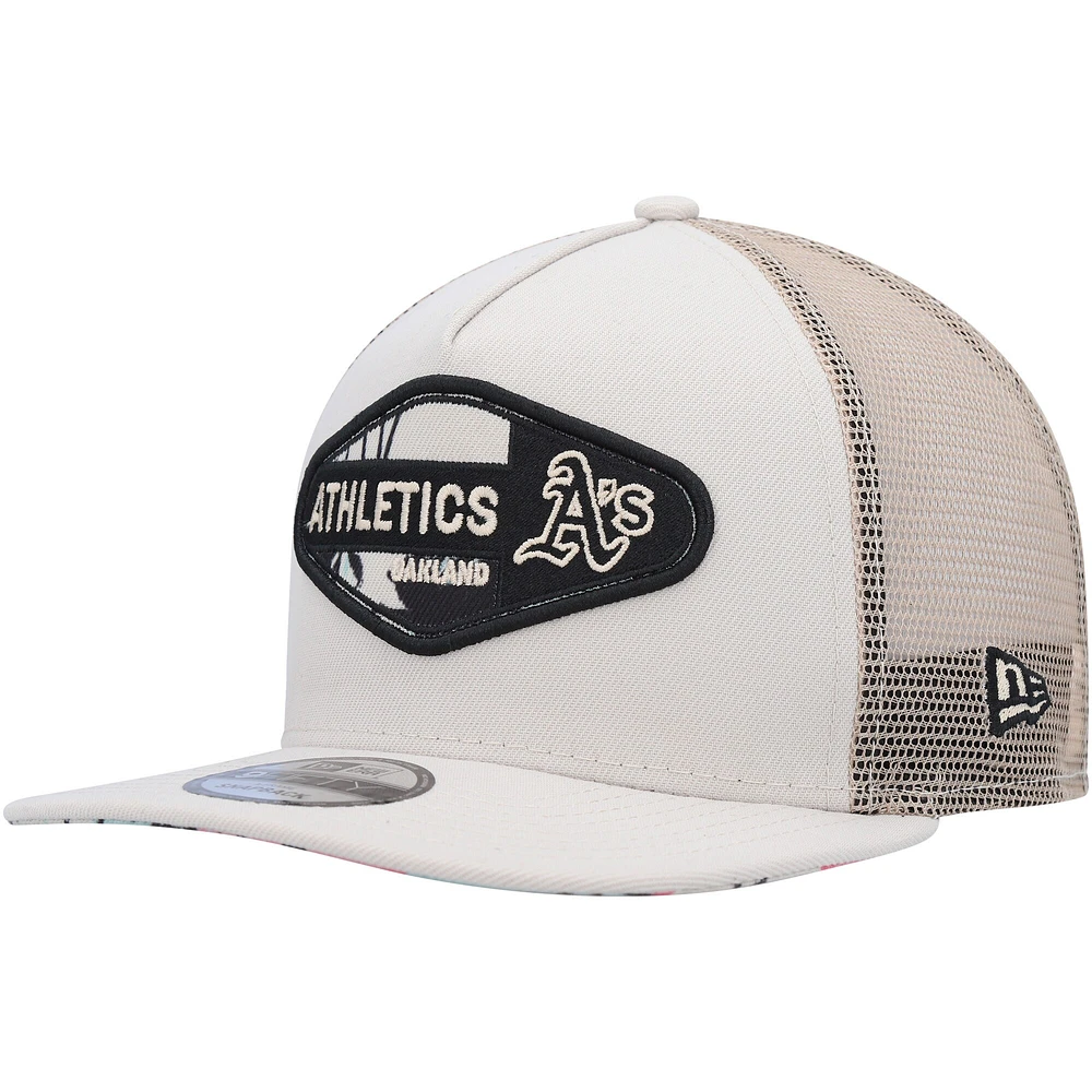 Men's New Era Natural Oakland Athletics Retro Beachin' Patch A-Frame Trucker 9FIFTY Snapback Hat