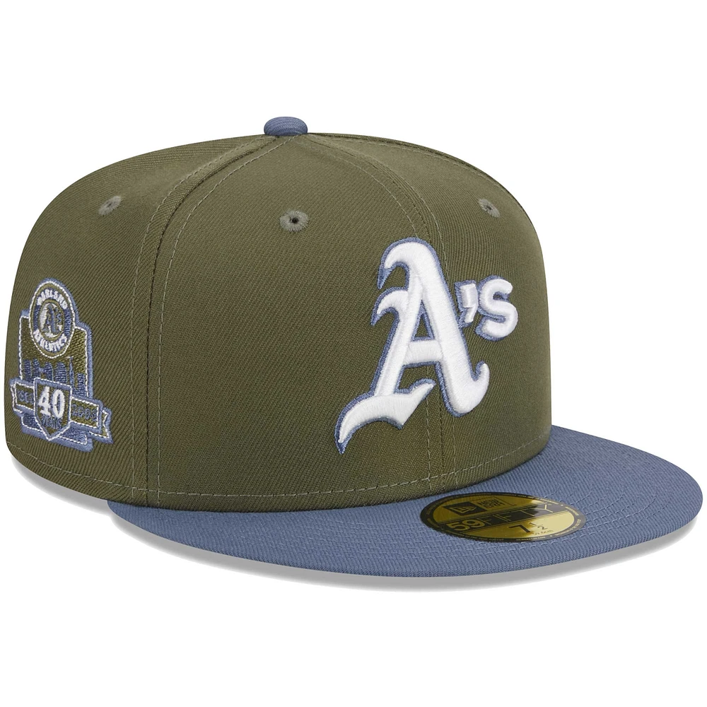 Casquette ajustée 59FIFTY Oakland Athletics olive/bleu New Era pour homme