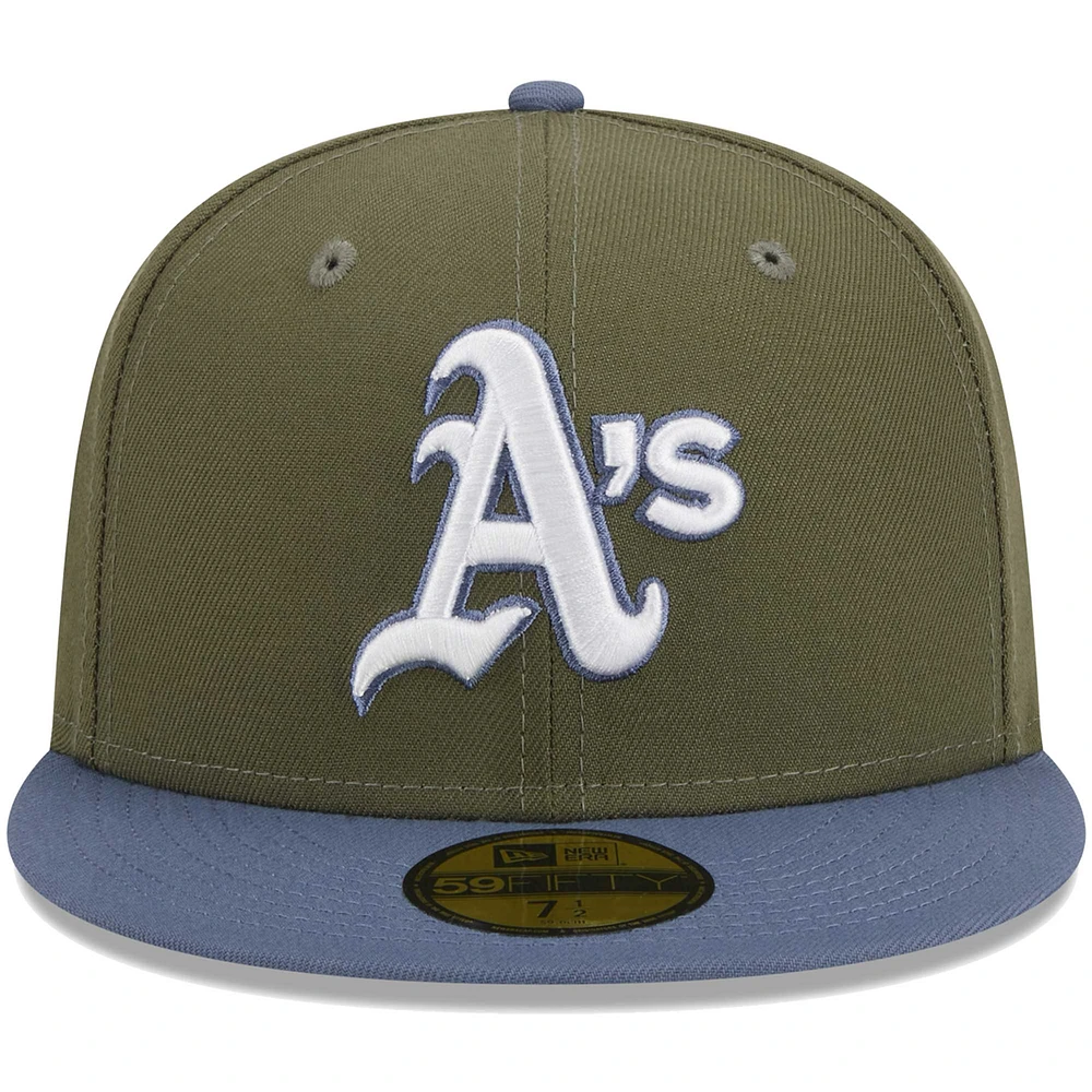 Casquette ajustée 59FIFTY Oakland Athletics olive/bleu New Era pour homme