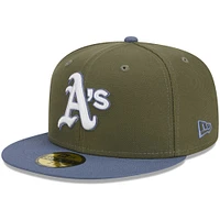 Casquette ajustée 59FIFTY Oakland Athletics olive/bleu New Era pour homme