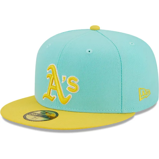 Men's New Era Blue Oakland Athletics Vice Highlighter Logo 59FIFTY Fitted Hat