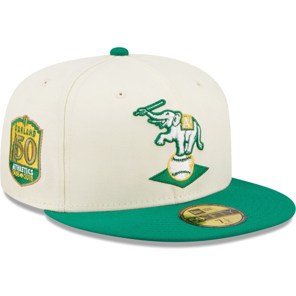 New Era Men's New Era White/Green Oakland Athletics Cooperstown Collection  50th Anniversary Chrome - 59FIFTY Fitted Hat