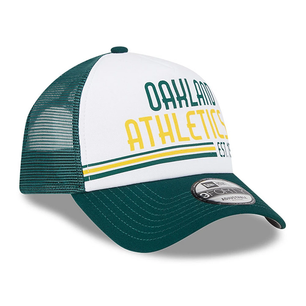 Casquette ajustable 9FORTY Stacked A-Frame Trucker des Oakland Athletics de New Era pour homme, blanche/verte