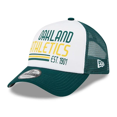 Casquette ajustable 9FORTY Stacked A-Frame Trucker des Oakland Athletics de New Era pour homme, blanche/verte