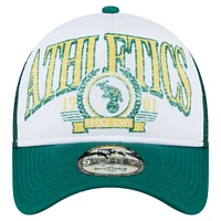 Men's New Era White/Kelly Green Oakland Athletics Cooperstown Collection Trucker A-Frame 9FORTY Adjustable Hat