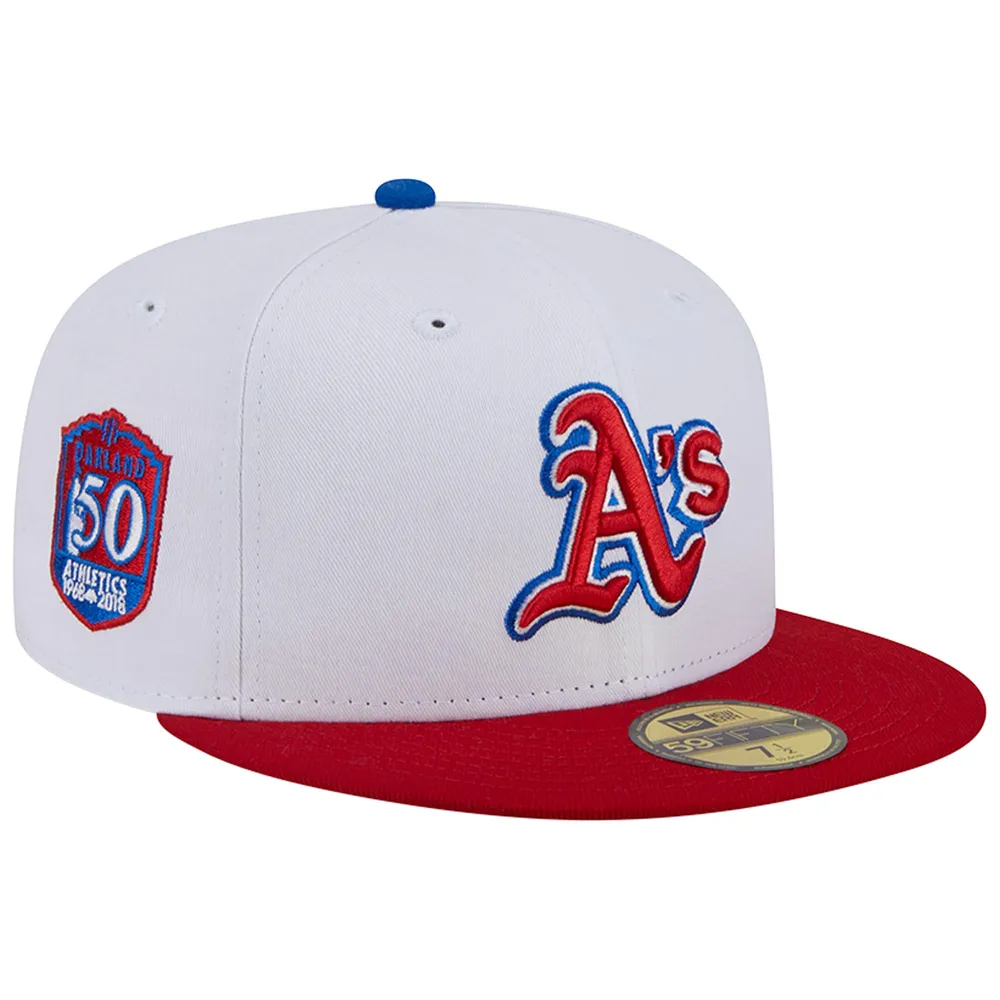 Casquette ajustée 59FIFTY Oakland Athletics blanche/rouge pour homme New Era