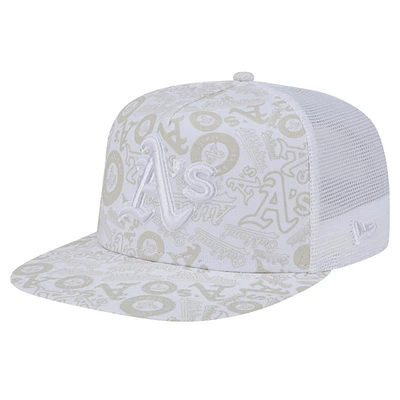 Men's New Era White Oakland Athletics Logo Dunes A-Frame Trucker 9FIFTY Snapback Hat