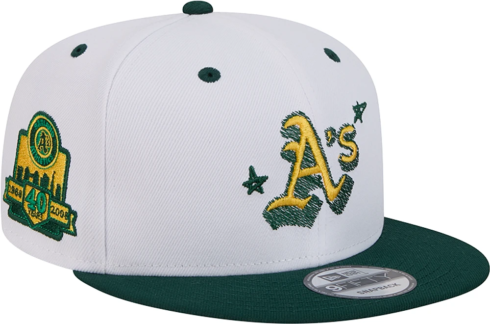 Casquette Snapback officielle Oakland Athletics Doodles 9FIFTY de New Era pour homme blanche