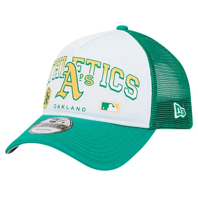 Men's New Era White Oakland Athletics Retro Wordmark 9FORTY A-Frame Trucker Adjustable Hat