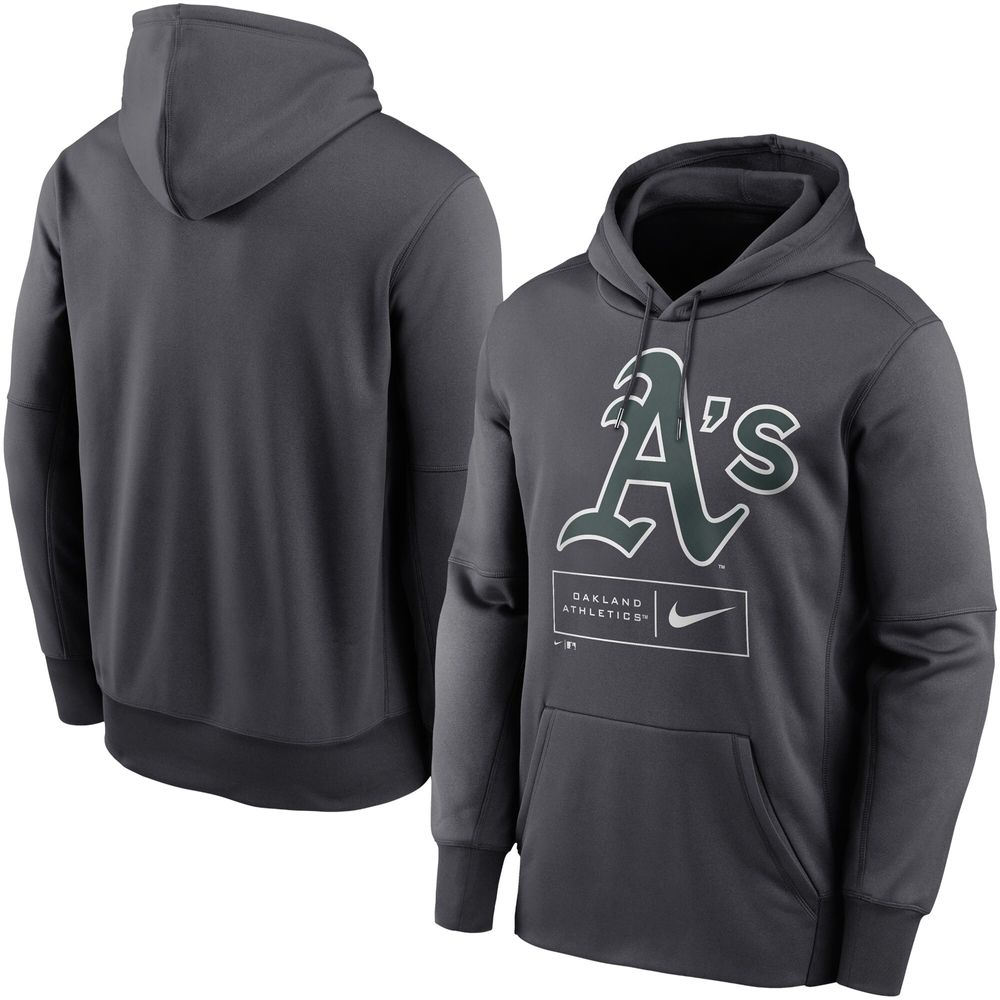 Men's Nike Anthracite Oakland Athletics Pattern Logo Performance - Pullover Hoodie