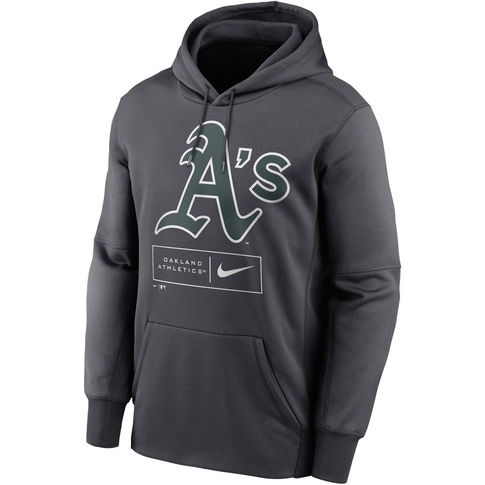 Men's Nike Anthracite Oakland Athletics Pattern Logo Performance - Pullover Hoodie