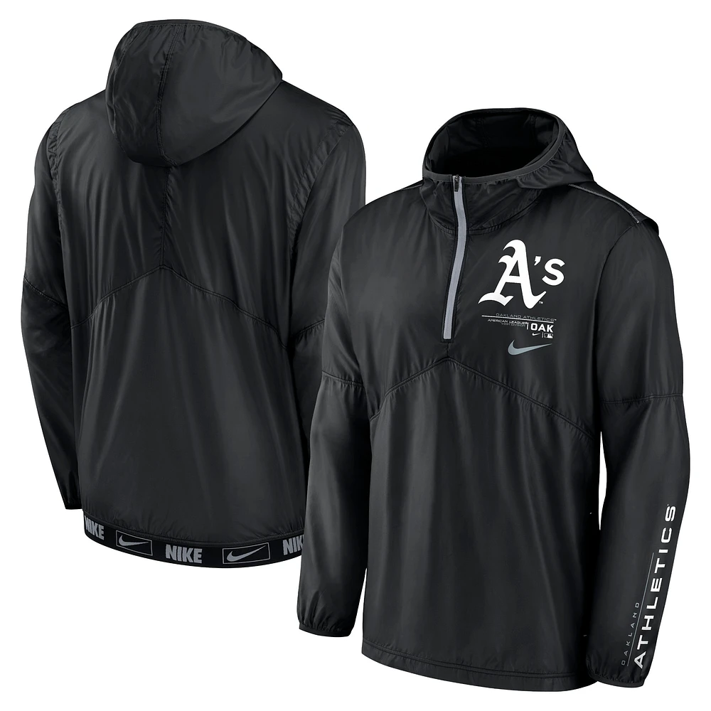 Coupe-vent à demi-zip Nike Oakland Athletics Authentic Night Game Performance pour homme, noir