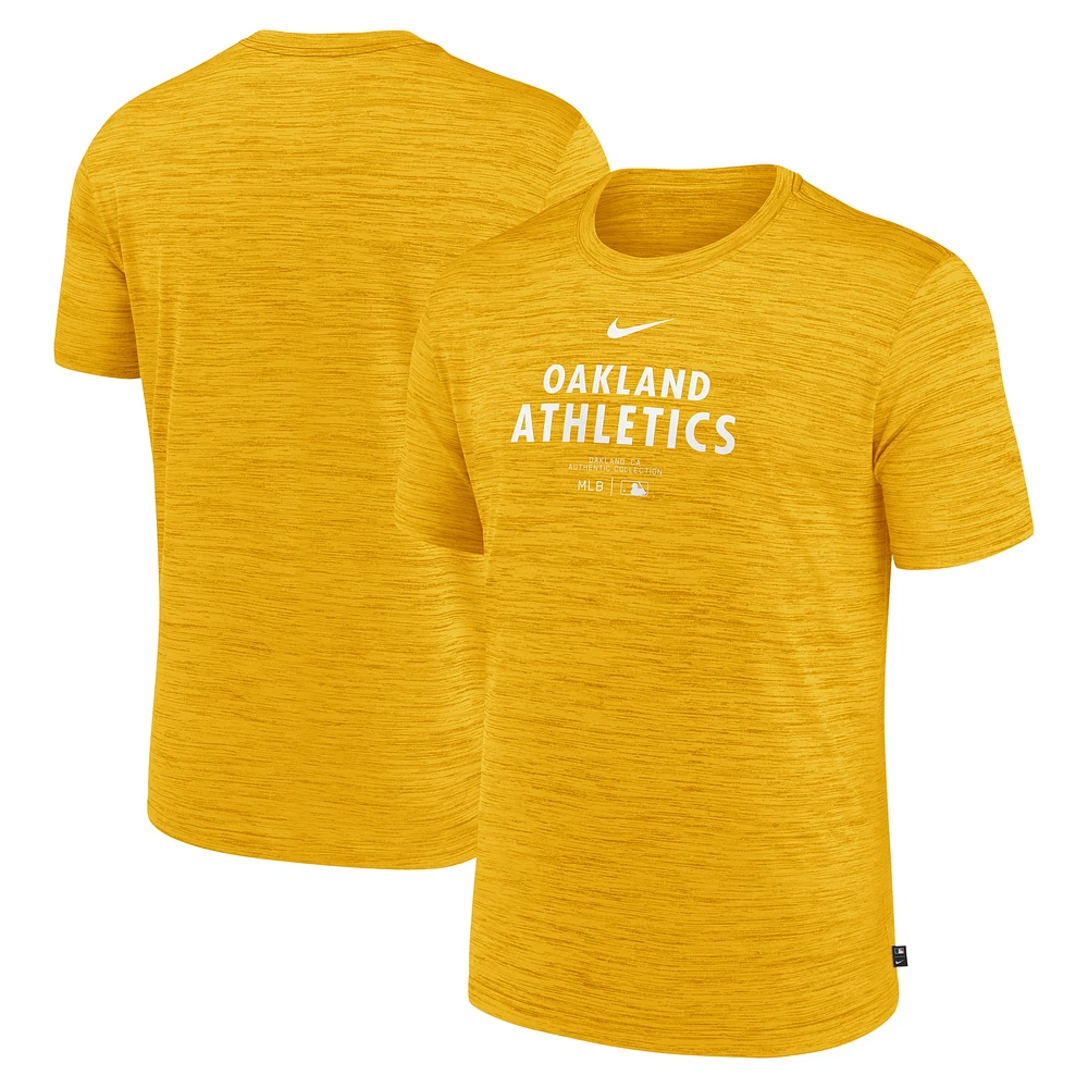 T-shirt d'entraînement Nike Gold Oakland Athletics Authentic Collection Velocity Performance pour homme