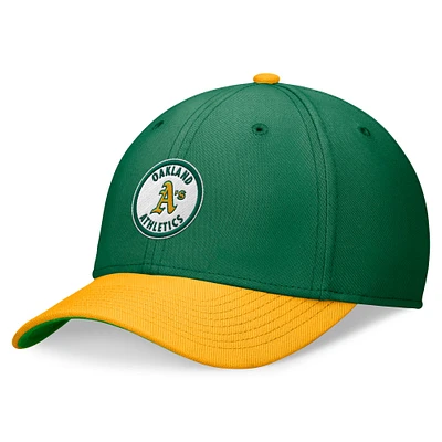 Casquette Nike Cooperstown Performance Rewind Swooshflex pour homme, vert/or, Oakland Athletics