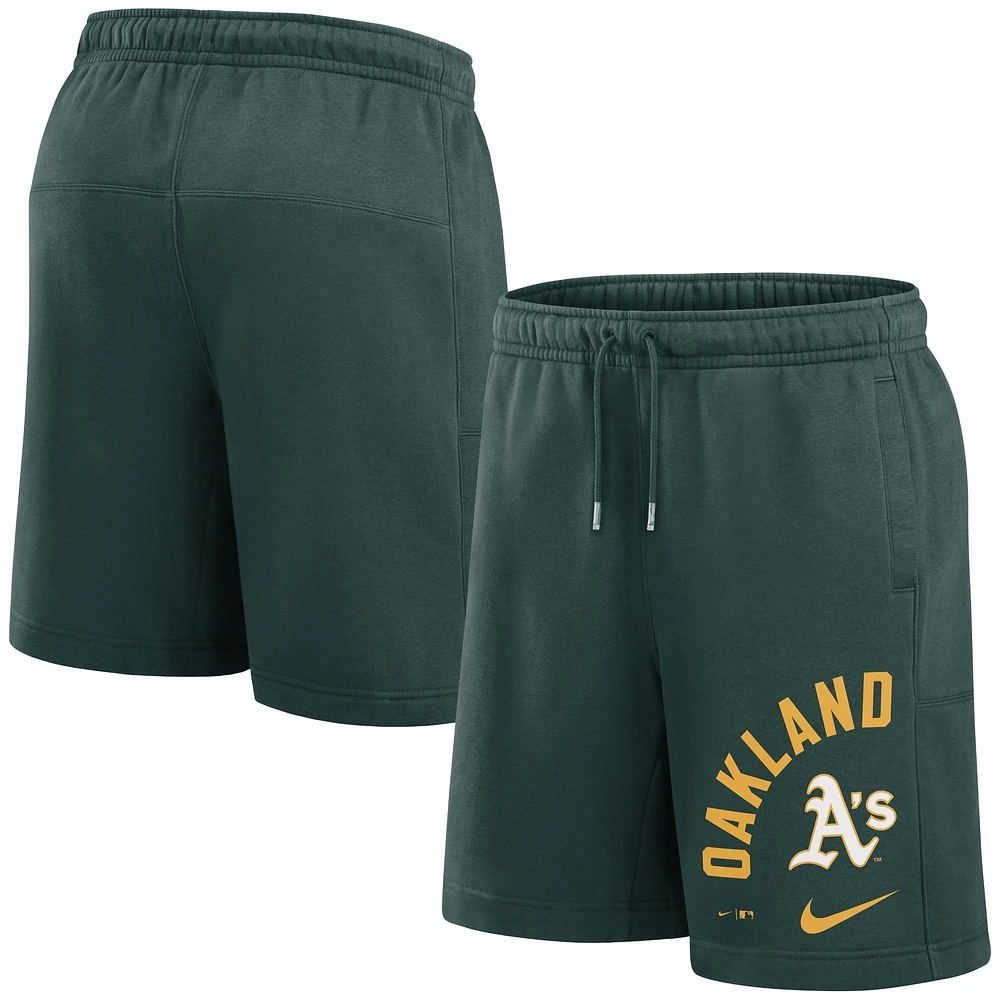 Men's Nike Green Oakland Athletics Arched Kicker Fleece Shorts