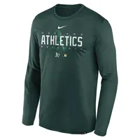 T-shirt à manches longues Nike Oakland Athletics Authentic Collection pour homme avec logo de l'équipe Legend Performance vert