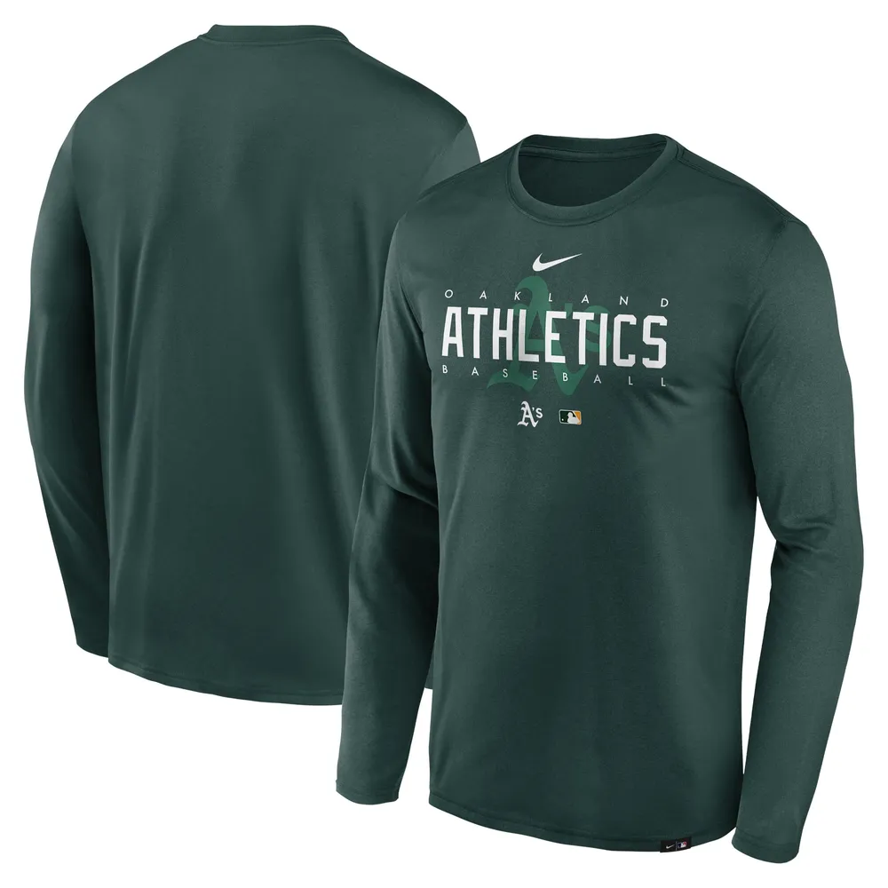 T-shirt à manches longues Nike Oakland Athletics Authentic Collection pour homme avec logo de l'équipe Legend Performance vert