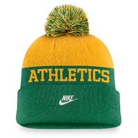 Men's Nike Green Oakland Athletics Rewind Peak Cuffed Knit Hat with Pom