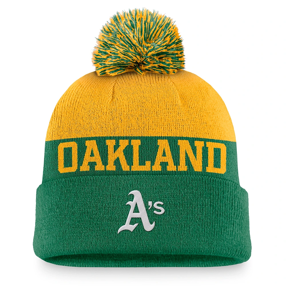 Men's Nike Green Oakland Athletics Rewind Peak Cuffed Knit Hat with Pom