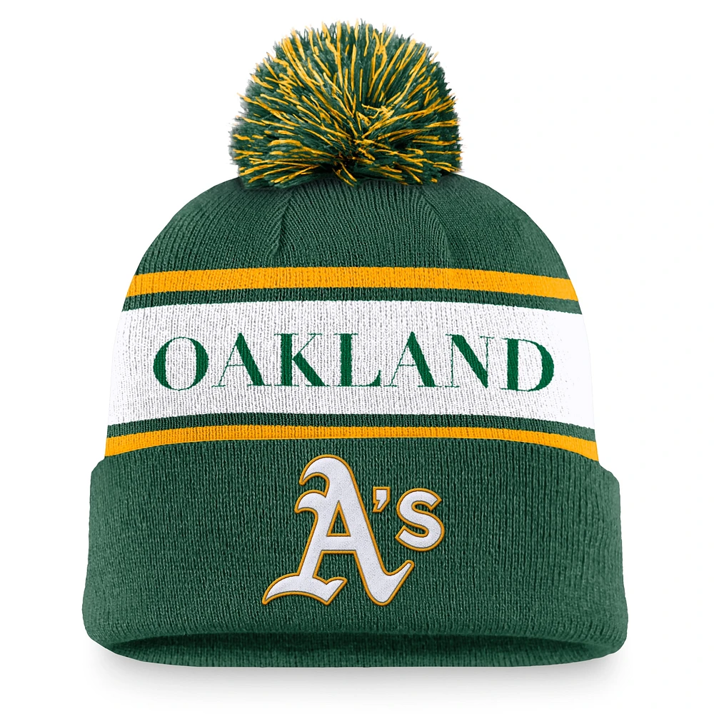 Bonnet en tricot à revers et pompon Nike Green Oakland Athletics Team Stripe Peak pour homme