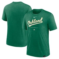 T-shirt Nike Oakland Athletics Authentic Collection Early Work Performance Tri-Blend pour homme, vert chiné