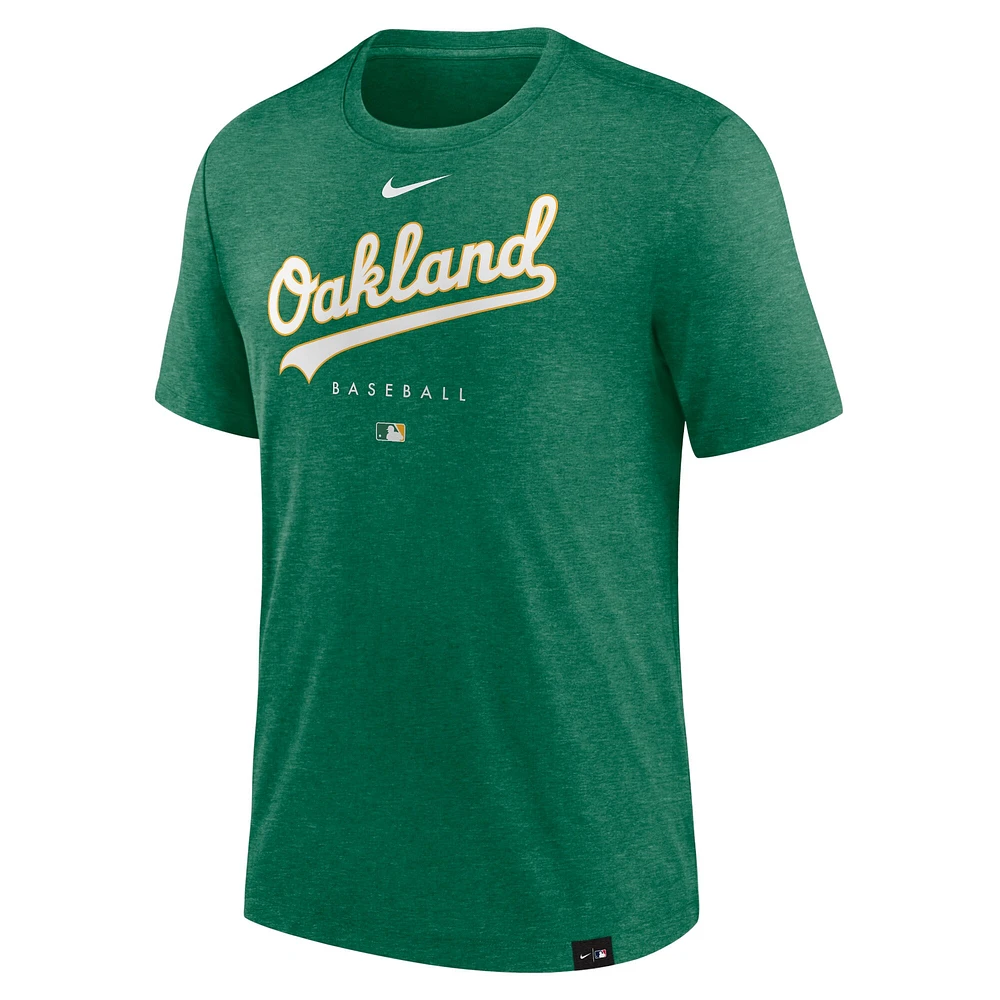 T-shirt Nike Oakland Athletics Authentic Collection Early Work Performance Tri-Blend pour homme, vert chiné