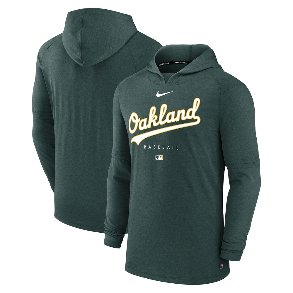 Sweat à capuche Nike Oakland Athletics Authentic Collection Early Work Tri-Blend Performance pour homme, vert chiné