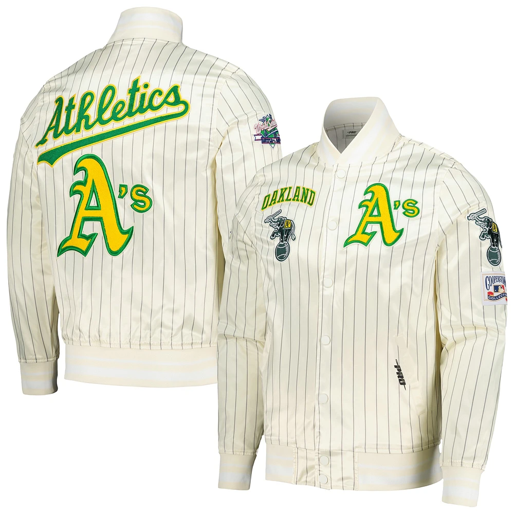 Men's Pro Standard Cream Oakland Athletics Cooperstown Collection Pinstripe Retro Classic Satin Full-Snap Jacket