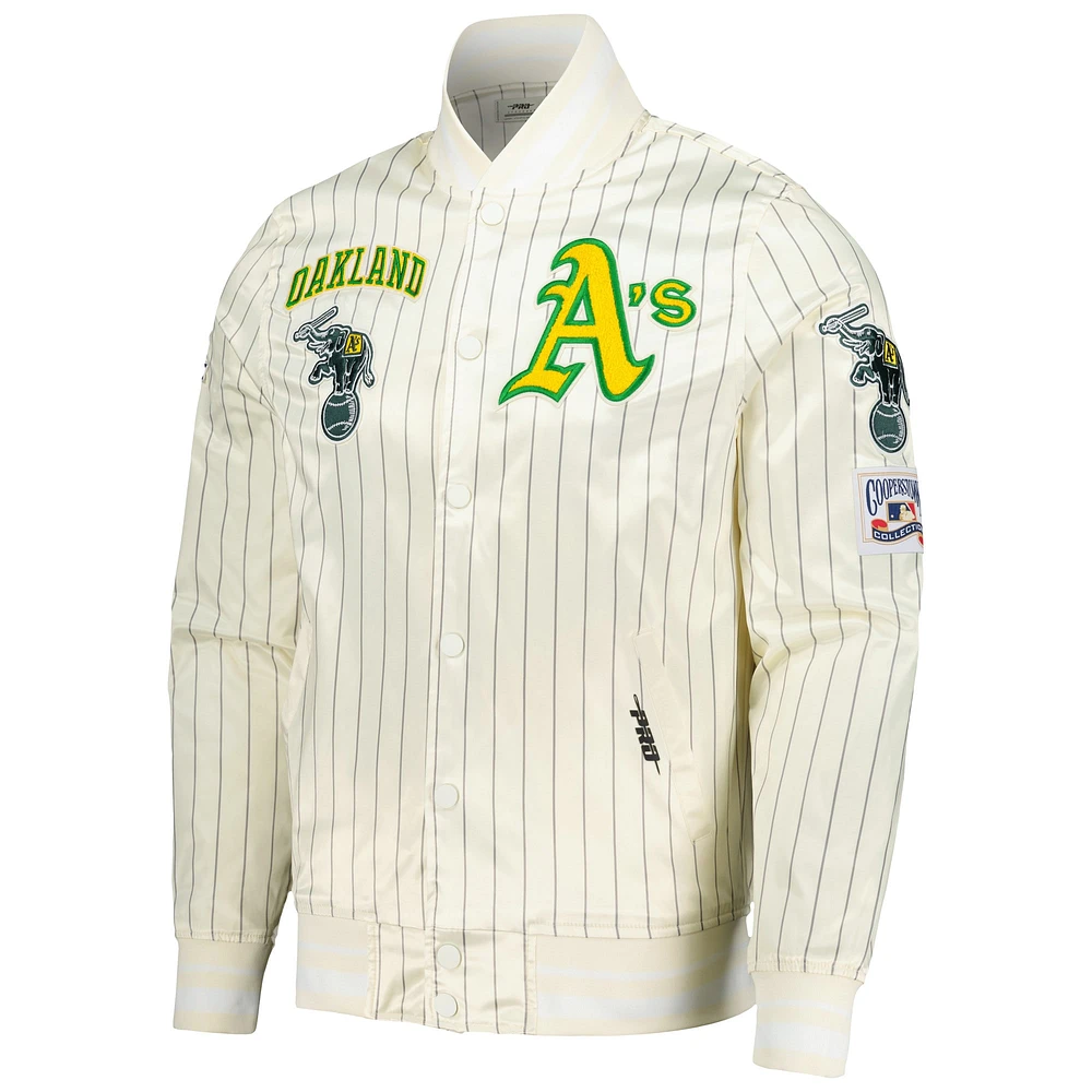 Veste à boutons-pression en satin rétro classique rayures Oakland Athletics Cooperstown Collection pour homme Pro Standard Cream