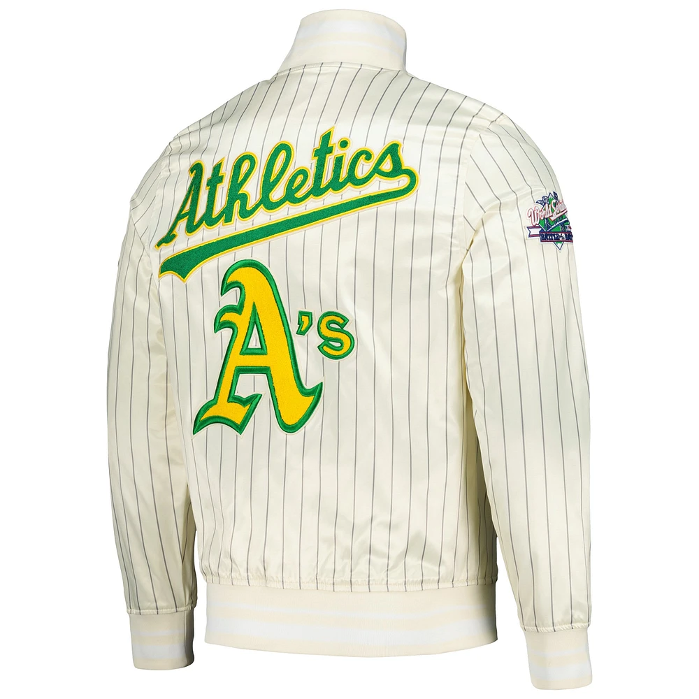 Veste à boutons-pression en satin rétro classique rayures Oakland Athletics Cooperstown Collection pour homme Pro Standard Cream