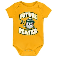 Ensemble de trois bodies pour nouveau-né et bébé, couleur or/vert/blanc, joueur la ligue mineure des Oakland Athletics