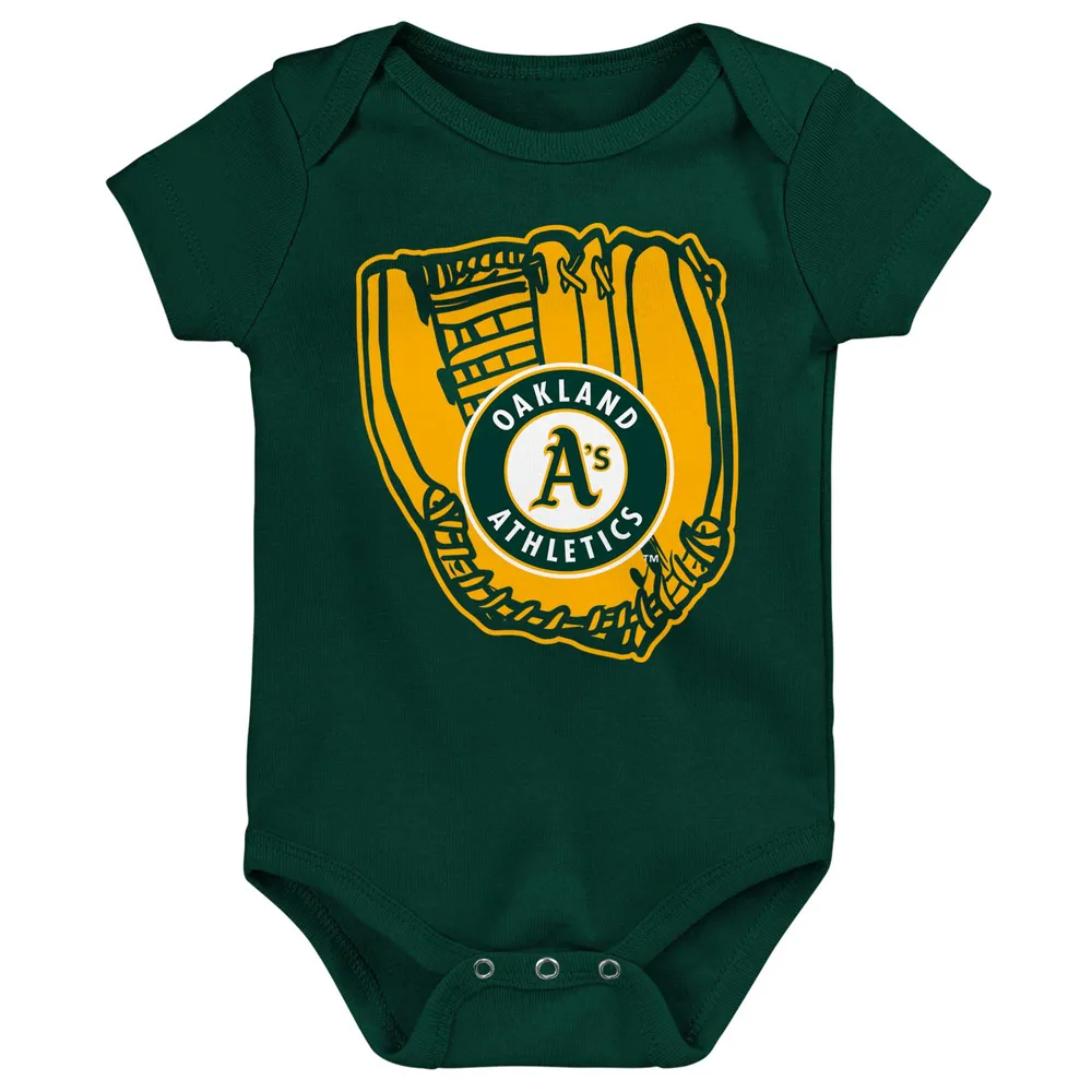 Ensemble de trois bodies pour nouveau-né et bébé, couleur or/vert/blanc, joueur la ligue mineure des Oakland Athletics