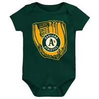 Ensemble de trois bodies pour nouveau-né et bébé, couleur or/vert/blanc, joueur la ligue mineure des Oakland Athletics