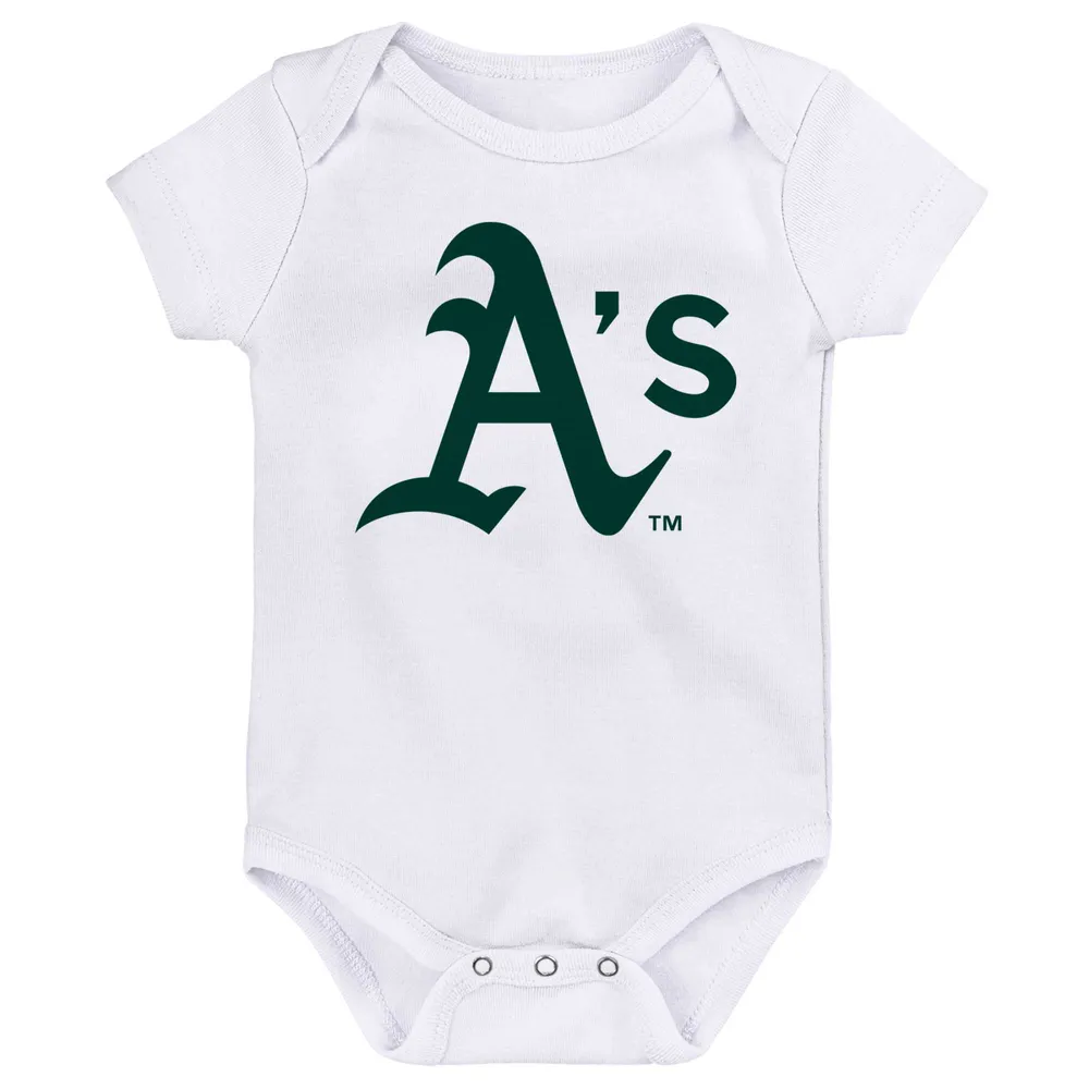 Ensemble de trois bodies pour nouveau-né et bébé, couleur or/vert/blanc, joueur la ligue mineure des Oakland Athletics