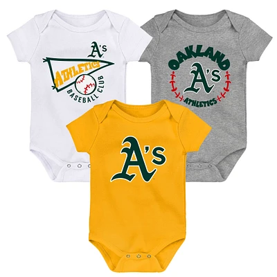 Ensemble de 3 bodies pour nouveau-né et bébé, couleur or/blanc/gris chiné, le plus grand fan des Oakland Athletics