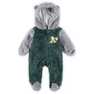 Oakland Athletics Newborn and Infant Game Nap Teddy Fleece Bunting Full-Zip Sleeper - Green/Gray
