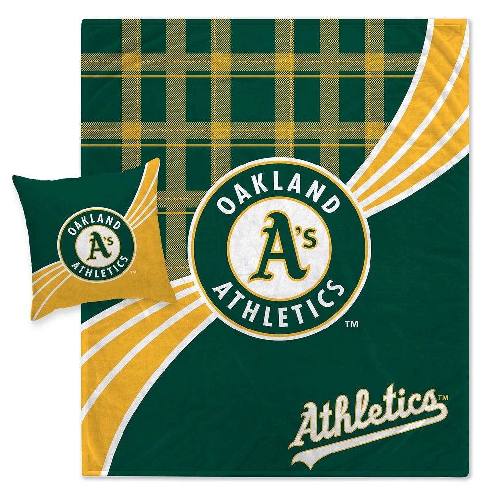 Oakland Athletics Plaid Wave Ensemble de couverture légère et oreiller