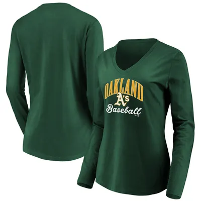 Oakland Athletics Fanatics Branded Women's Victory Script V-Neck Long Sleeve T-Shirt - Green